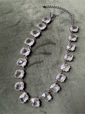 WHBM Silver Crystal Square Link Necklace
